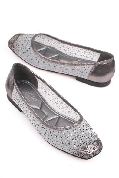 Capone Adore Blunt Toe Cristal Embellished Lace Women Platinum Ballet Flats image 5
