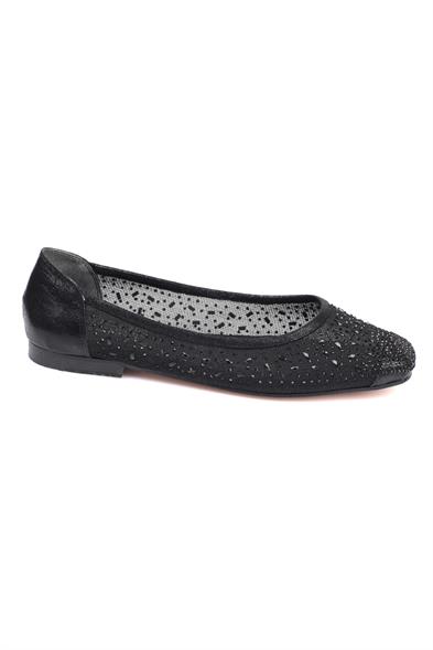 Capone Adore Blunt Toe Cristal Embellished Lace Women Black Ballet Flats image 4