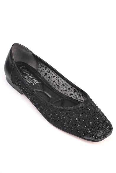 Capone Adore Blunt Toe Cristal Embellished Lace Women Black Ballet Flats image 3