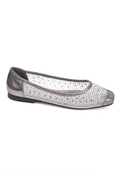 Capone Adore Blunt Toe Cristal Embellished Lace Women Platinum Ballet Flats image 4