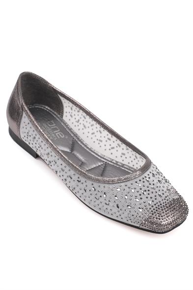 Capone Adore Blunt Toe Cristal Embellished Lace Women Platinum Ballet Flats image 3
