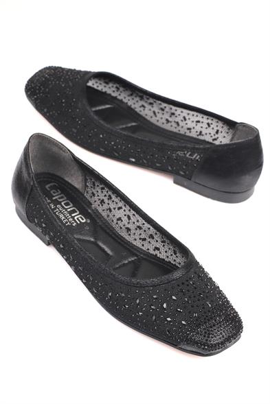 Capone Adore Blunt Toe Cristal Embellished Lace Women Black Ballet Flats image 5