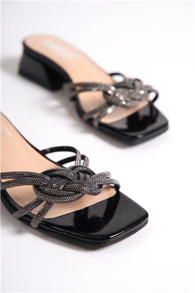 Capone Lisa Blunt Toe Crystal Embellished Wide Braided Band Low Heel Rugan Woman Sandals image 4