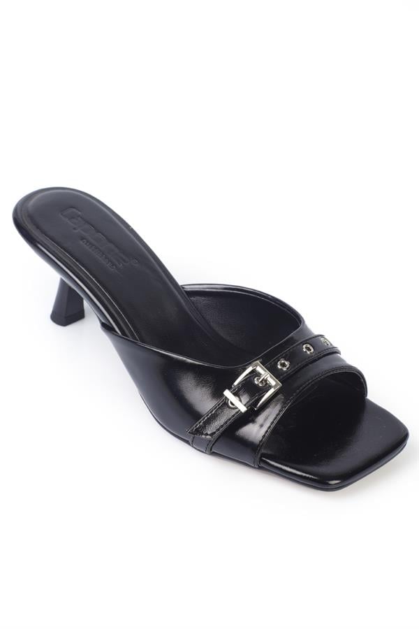 Capone Millie Blunt Toe Medium Heel Metal Buckled Women Black Sandals image 1