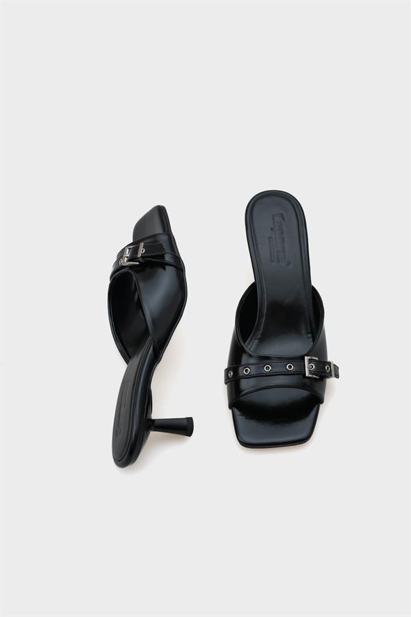 Capone Millie Blunt Toe Medium Heel Metal Buckled Women Black Sandals image 5
