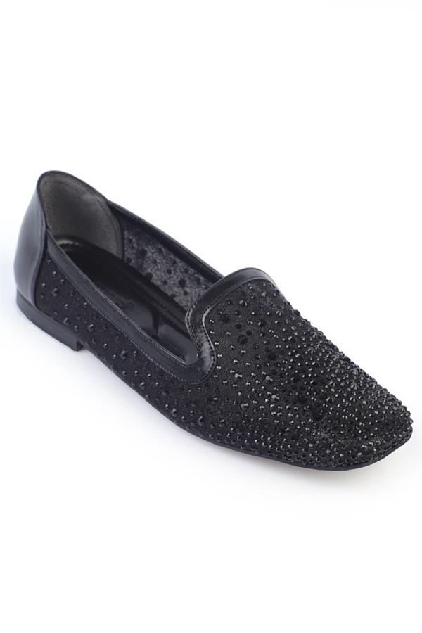 Capone Ada Blunt Toe Meshed Crystal Embellished Women Metallic Black Stylish Ballerinas image 1