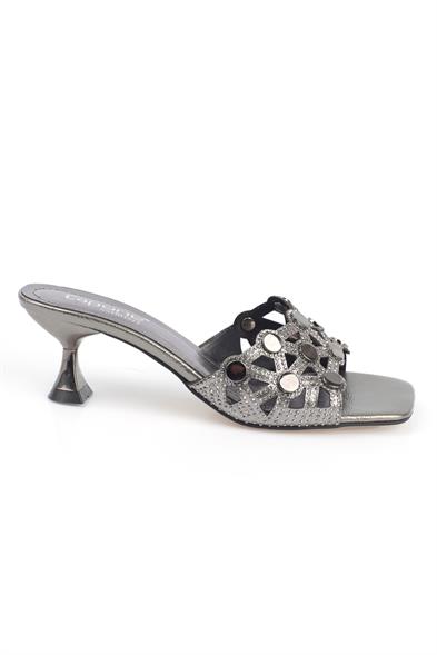 Capone Lona Blunt Toe Metal Accessory Hourglass Heel Crinkly Patent Woman Sandals image 4
