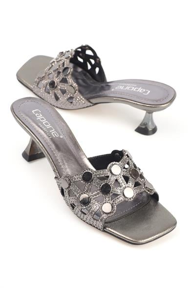 Capone Lona Blunt Toe Metal Accessory Hourglass Heel Crinkly Patent Woman Sandals image 3