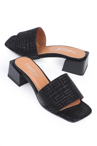 Capone Blunt Toe Single Band Heeled Satin Labrinth Pattern Woman Sandals image 5