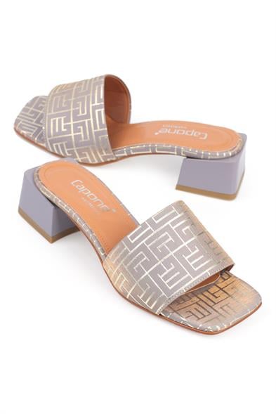 Capone Blunt Toe Single Band Heeled Satin Labrinth Pattern Woman Sandals image 4