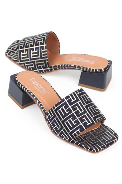 Capone Blunt Toe Single Band Heeled Satin Labrinth Pattern Woman Sandals image 5