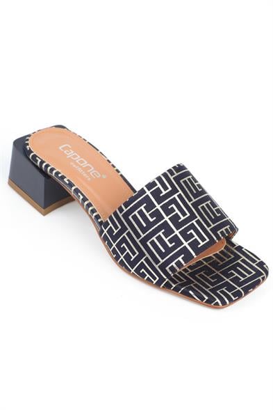 Capone Blunt Toe Single Band Heeled Satin Labrinth Pattern Woman Sandals image 3