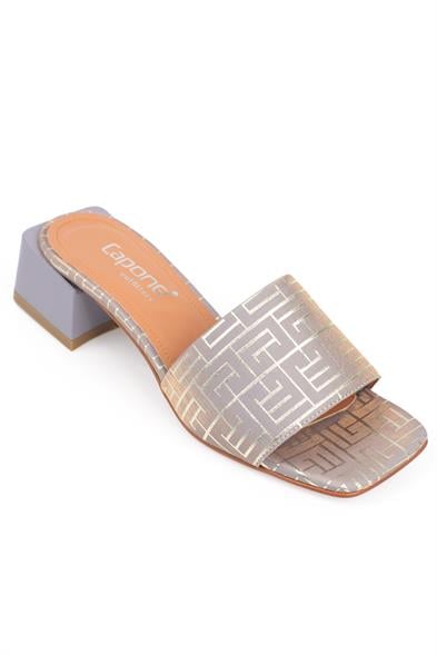 Capone Blunt Toe Single Band Heeled Satin Labrinth Pattern Woman Sandals image 2