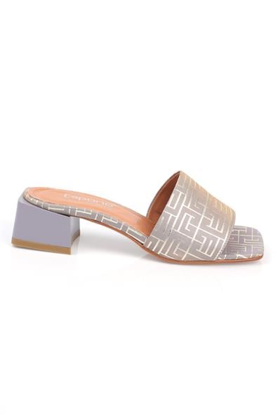 Capone Blunt Toe Single Band Heeled Satin Labrinth Pattern Woman Sandals image 3
