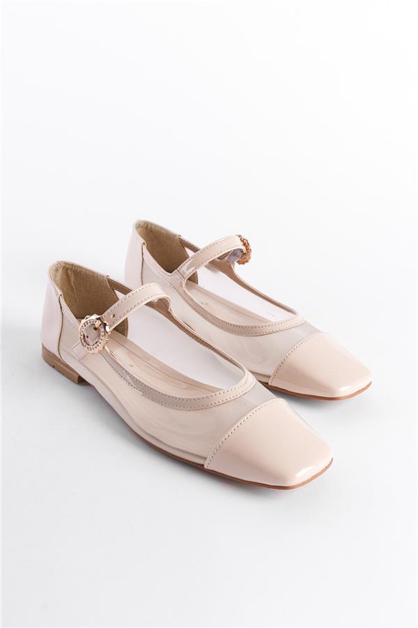 Capone Blunt Toe Strap Faux Patent Leather Ballerinas image 2