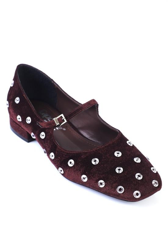 Capone Blunt Toe Studded Buckled  Women Brown Ballerinas