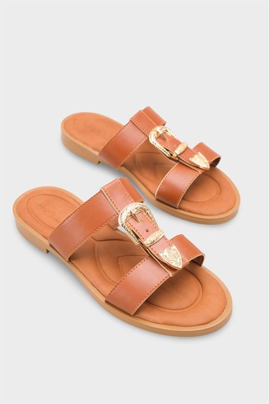 Capone Brynn Metal Buckle Flat Heel Women Tan Sandal image 3