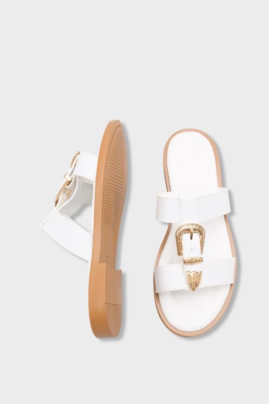 Capone Brynn Metal Buckle Flat Heel Women White Sandal image 6