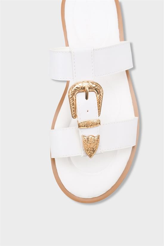 Capone Brynn Metal Buckle Flat Heel Women White Sandal image 4