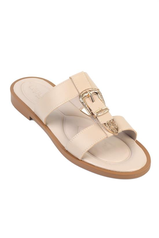 Capone Brynn Metal Buckle Flat Heel Women Beige Sandal