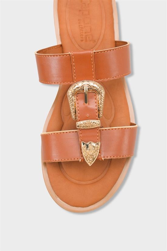 Capone Brynn Metal Buckle Flat Heel Women Tan Sandal image 4