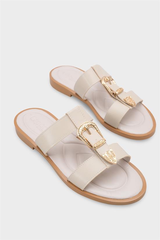Capone Brynn Metal Buckle Flat Heel Women Beige Sandal image 3