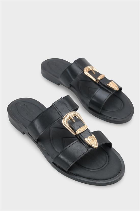 Capone Brynn Metal Buckle Flat Heel Women Black Sandal image 3