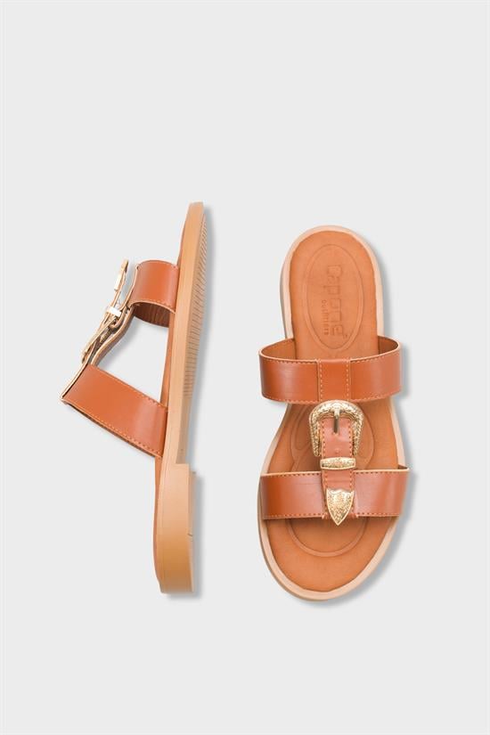 Capone Brynn Metal Buckle Flat Heel Women Tan Sandal image 6