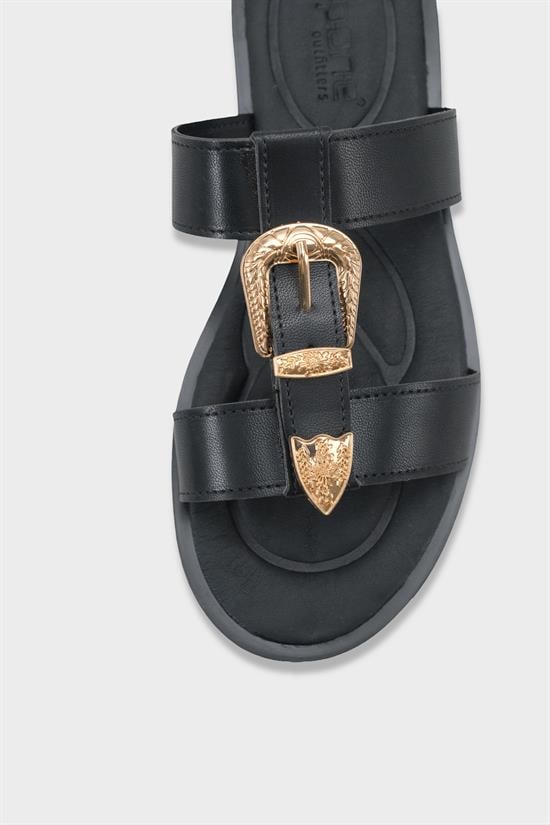 Capone Brynn Metal Buckle Flat Heel Women Black Sandal image 4