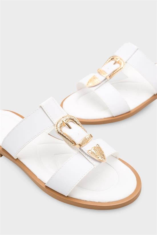 Capone Brynn Metal Buckle Flat Heel Women White Sandal image 5