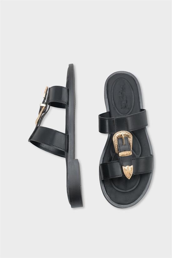 Capone Brynn Metal Buckle Flat Heel Women Black Sandal image 6