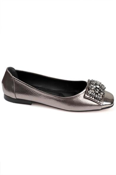 Capone Agnes Burnu Metalic Cristal Embellished Bouckle Chic Ballet Women Platinum Flats image 4