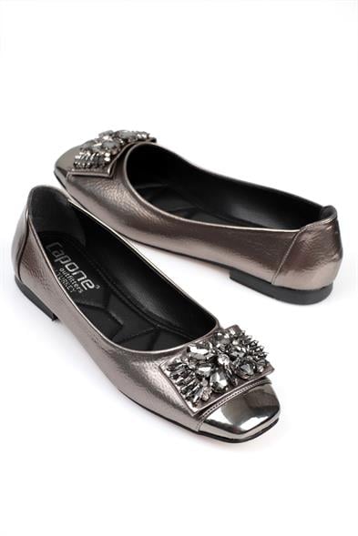 Capone Agnes Burnu Metalic Cristal Embellished Bouckle Chic Ballet Women Platinum Flats image 5