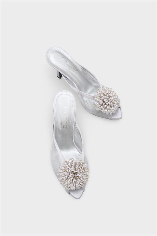 Capone Caitrin Mesh Satin Mid Heel Elegant Women Silver Sandal image 6