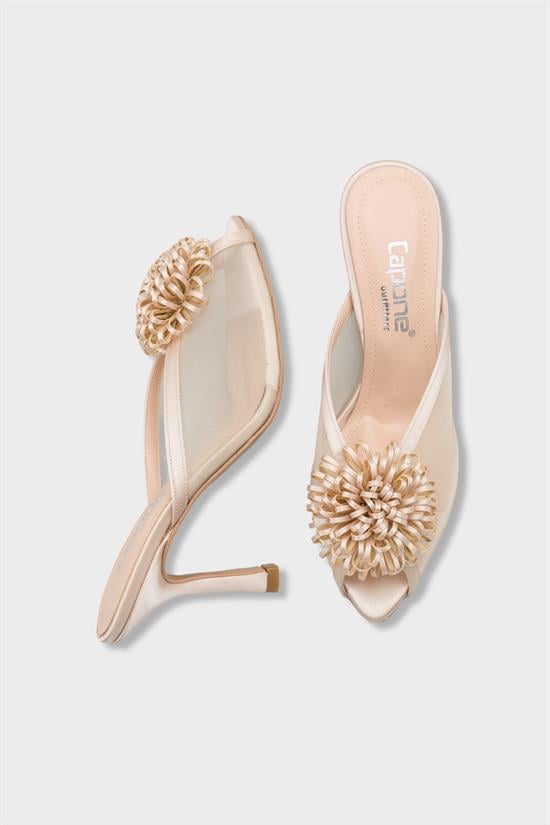 Capone Caitrin Mesh Satin Mid Heel Elegant Women Satin Beige Sandal image 5