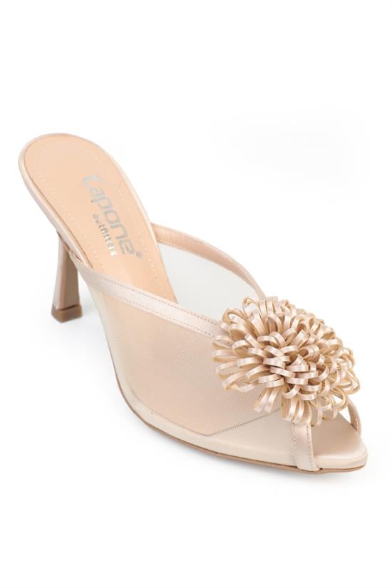 Capone Caitrin Mesh Satin Mid Heel Elegant Women Satin Beige Sandal