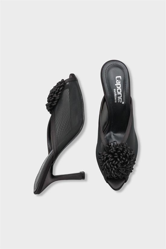 Capone Caitrin Mesh Satin Mid Heel Elegant Women Satin Black Sandal image 6
