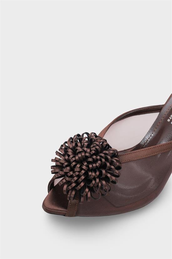 Capone Caitrin Mesh Satin Mid Heel Elegant Women Satin Brown Sandal image 4