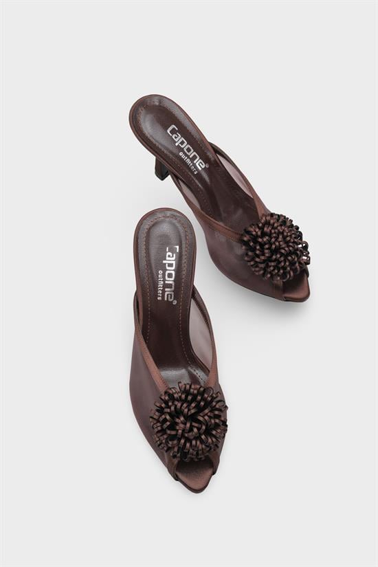 Capone Caitrin Mesh Satin Mid Heel Elegant Women Satin Brown Sandal image 6