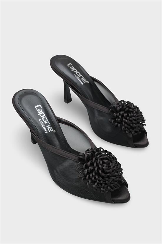 Capone Caitrin Mesh Satin Mid Heel Elegant Women Satin Black Sandal image 3