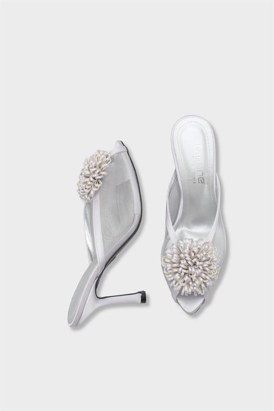 Capone Caitrin Mesh Satin Mid Heel Elegant Women Silver Sandal image 5