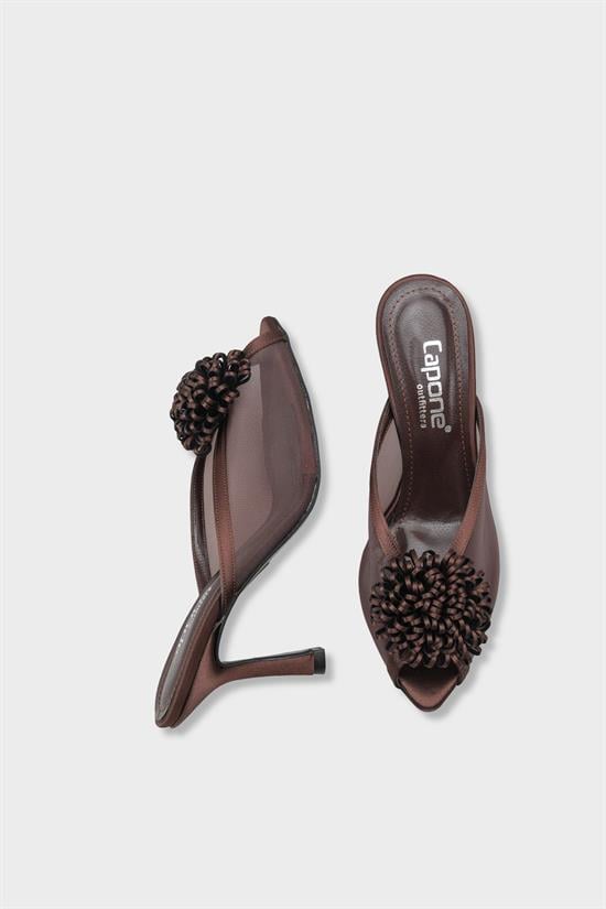 Capone Caitrin Mesh Satin Mid Heel Elegant Women Satin Brown Sandal image 5