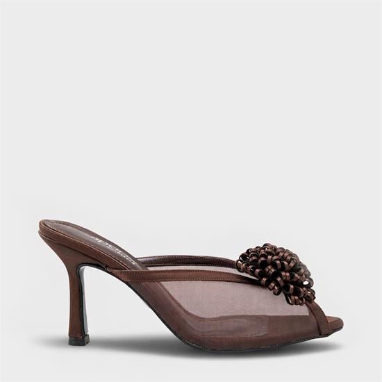 Capone Caitrin Mesh Satin Mid Heel Elegant Women Satin Brown Sandal image 2