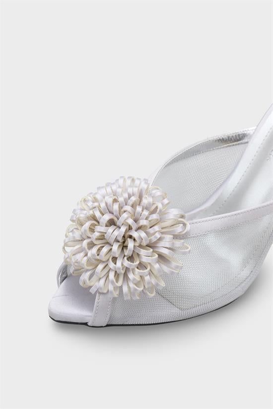 Capone Caitrin Mesh Satin Mid Heel Elegant Women Silver Sandal image 4