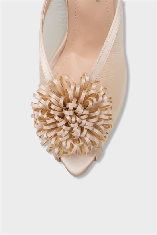 Capone Caitrin Mesh Satin Mid Heel Elegant Women Satin Beige Sandal image 4