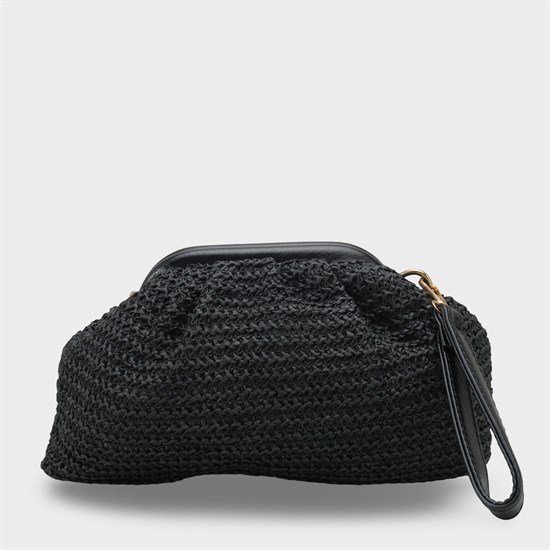 Capone Capri Raffia Look Drawstring Women Black Bag image 2