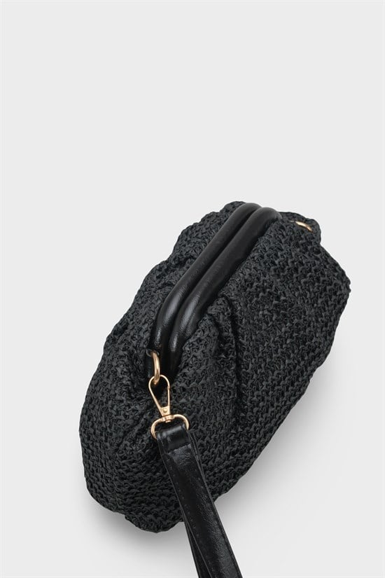 Capone Capri Raffia Look Drawstring Women Black Bag image 6