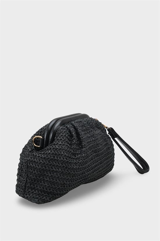 Capone Capri Raffia Look Drawstring Women Black Bag image 3