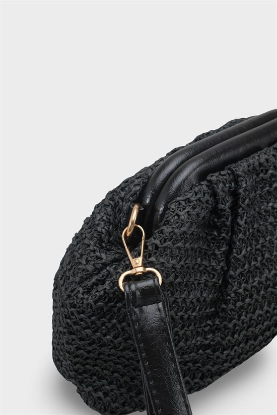 Capone Capri Raffia Look Drawstring Women Black Bag image 5