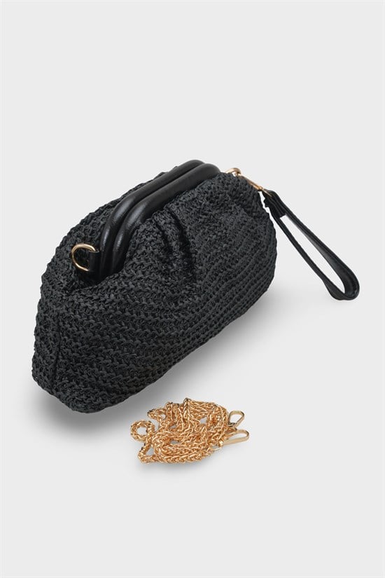 Capone Capri Raffia Look Drawstring Women Black Bag image 4